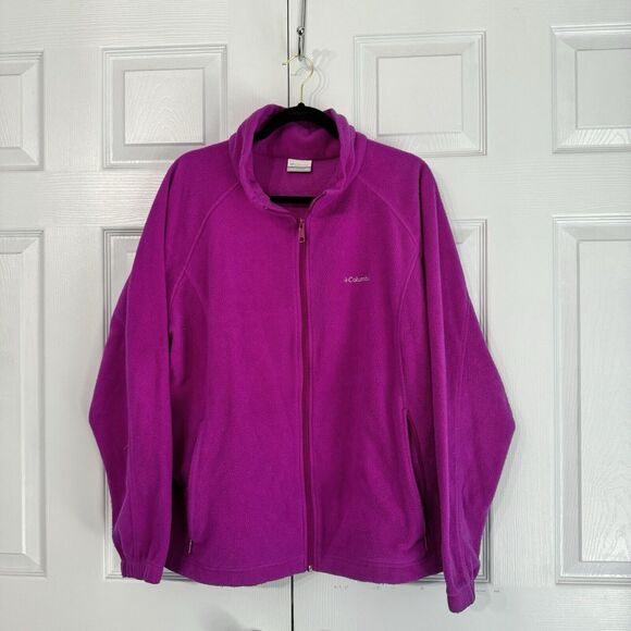 Columbia Jacket Women XL Full Zip Fleece Purple Sweater High Collar Long Sleeve - Picture 1 of 5